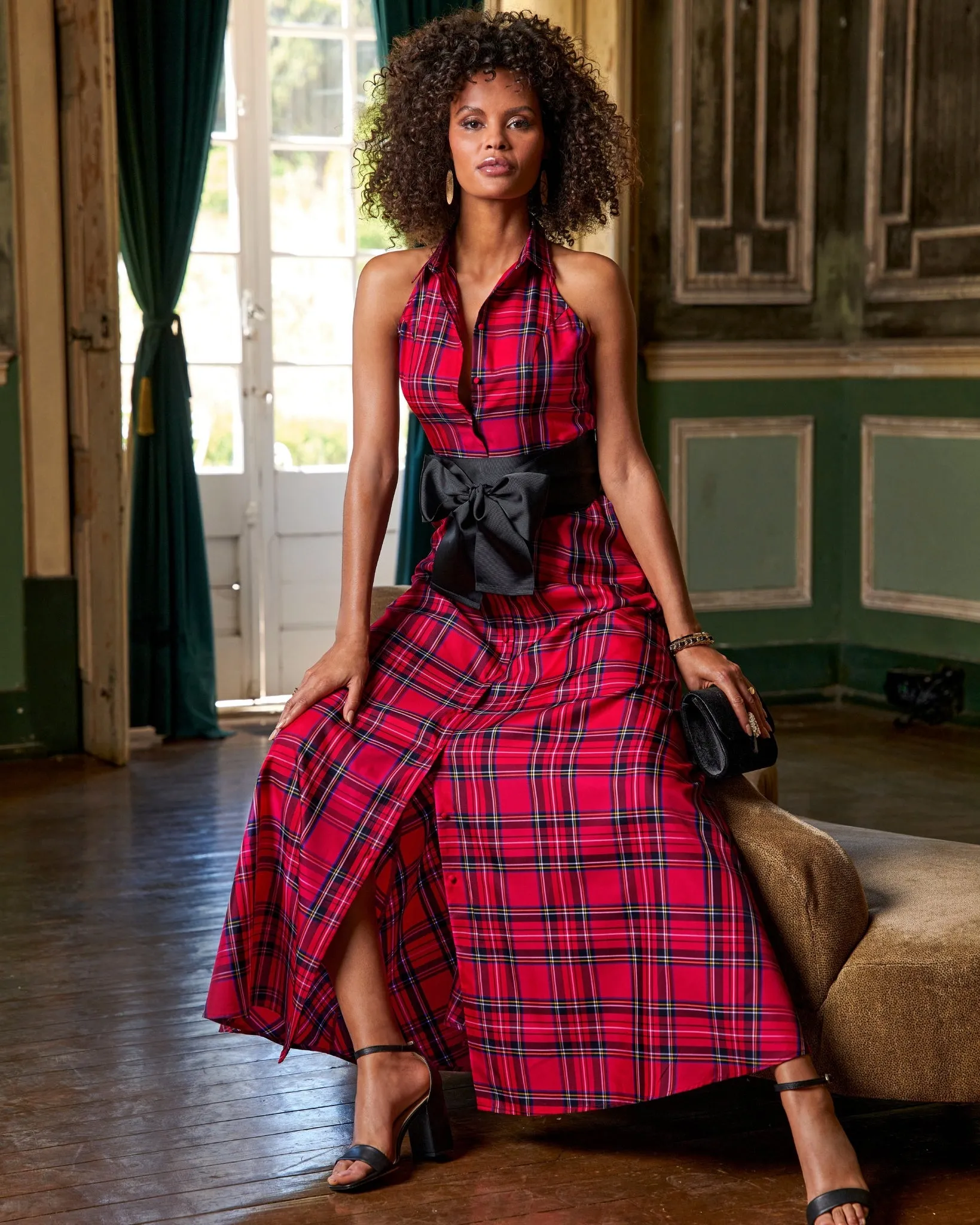 Classic Plaid Fit and Flare Halter Shirt Dress Red Multi sold by Boston Proper