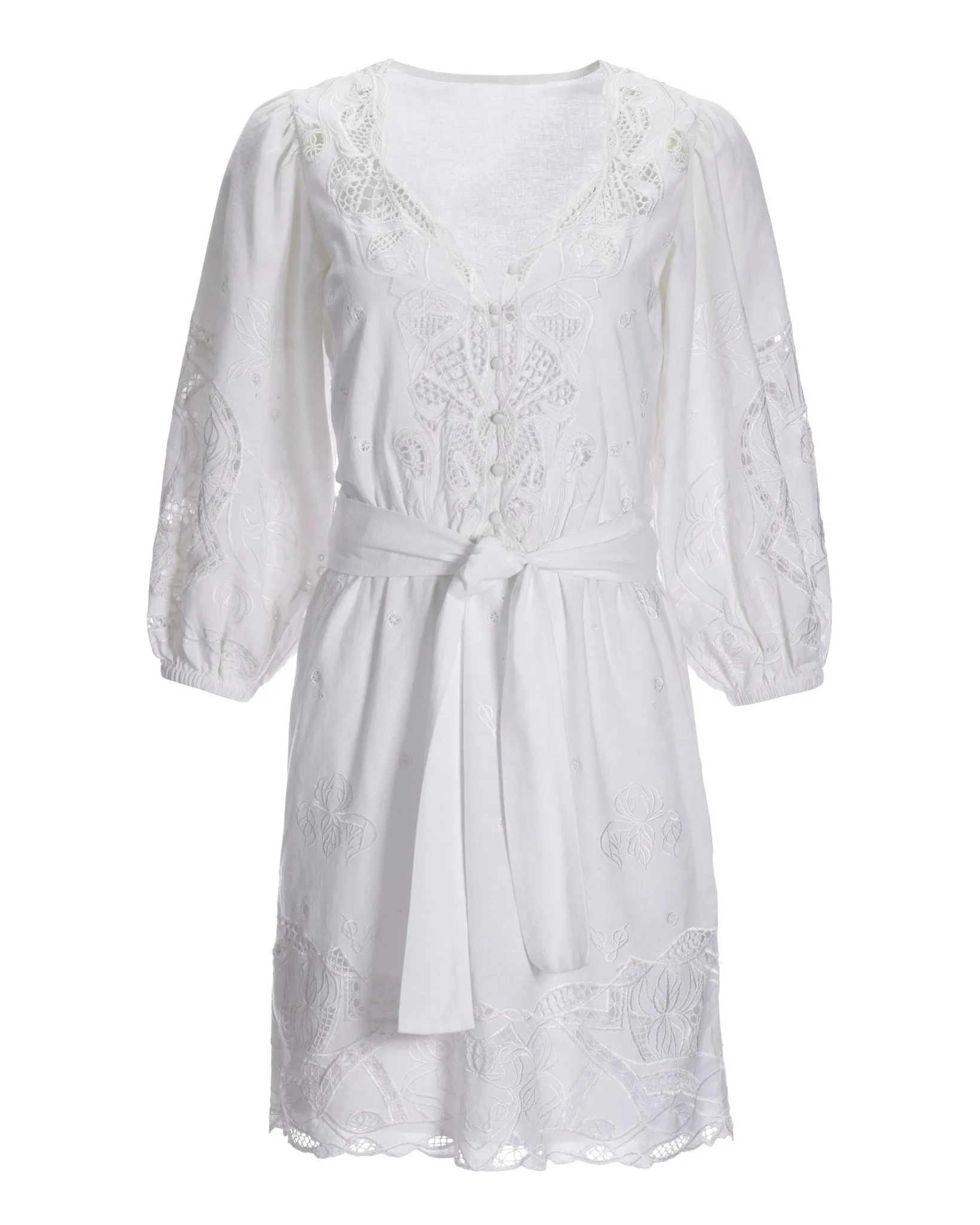 Puff-Sleeve Eyelet Fit-And-Flare Dress White sold by Boston Proper product image thumbnail 2