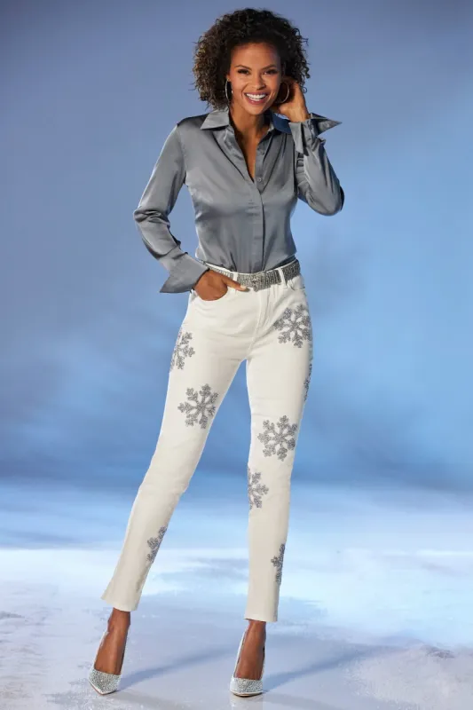 Snowflake Jean Winter White sold by Boston Proper