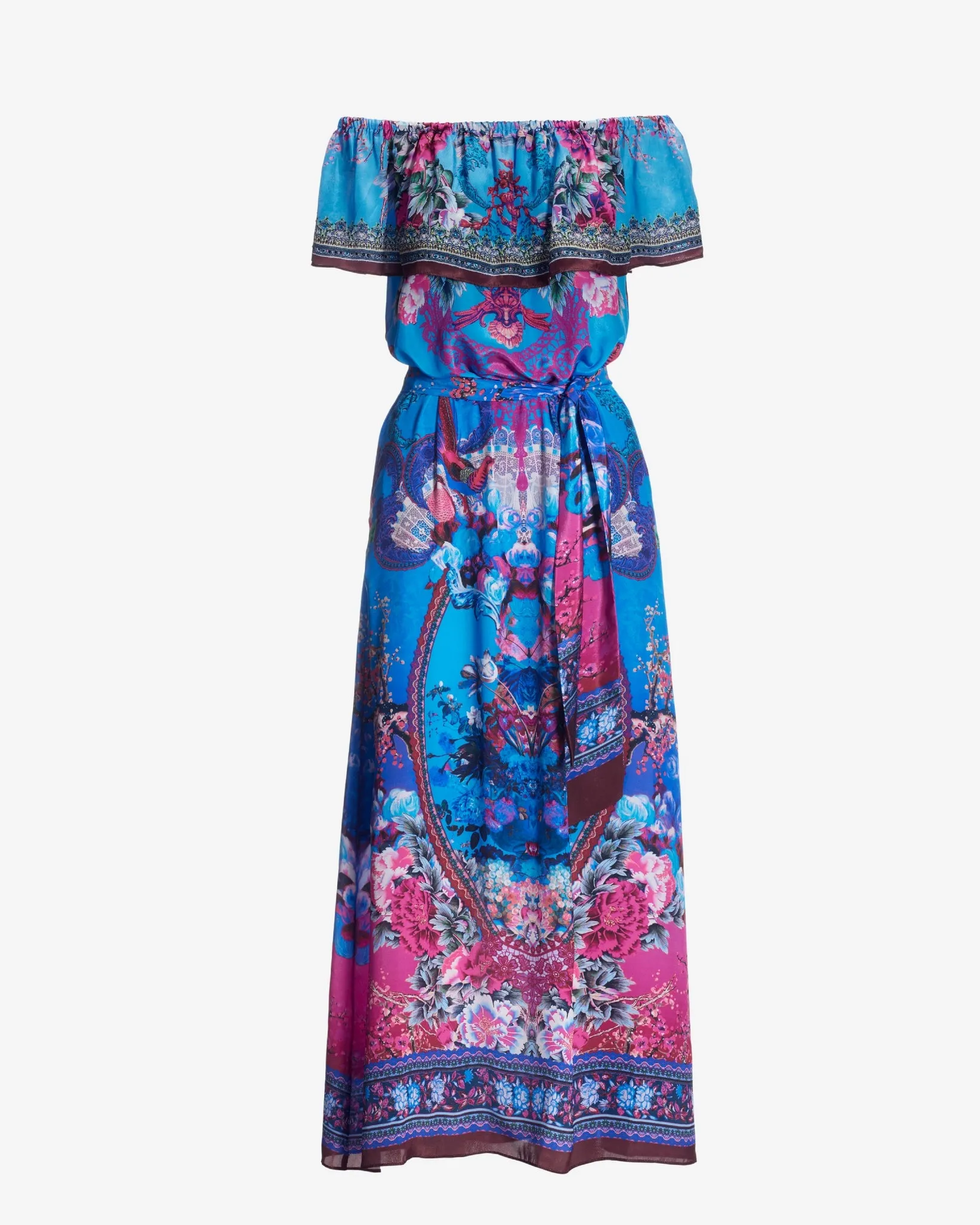 Floral Border Print Ruffle Off The Shoulder Maxi Dress Blue Multi sold by Boston Proper product image thumbnail 2