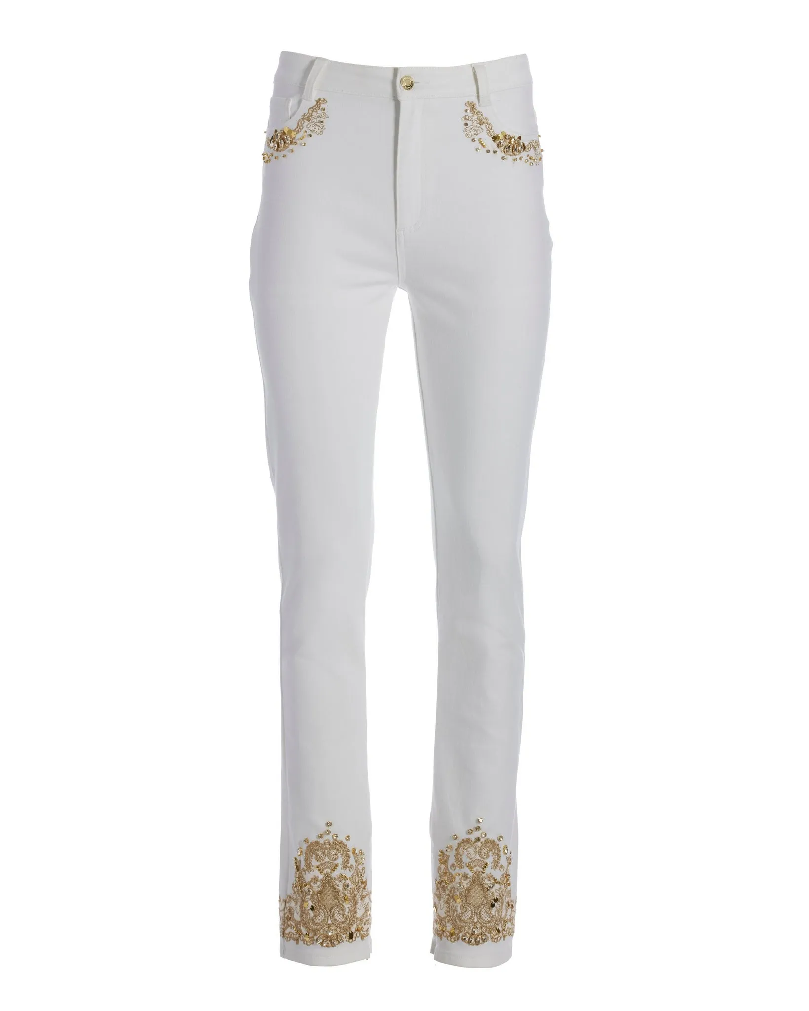 White and Gold Embellished Slim-Straight Jean White/Gold sold by Boston Proper product image thumbnail 2