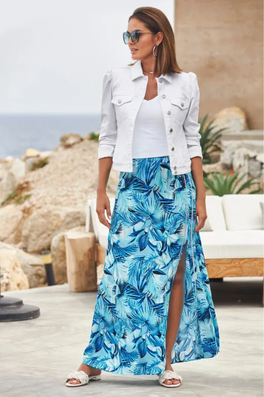 Tropics Palm Printed Maxi Skirt Blue sold by Boston Proper