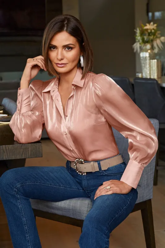 Organza Victoria Chic Drama Sleeve Shirt Blush sold by Boston Proper