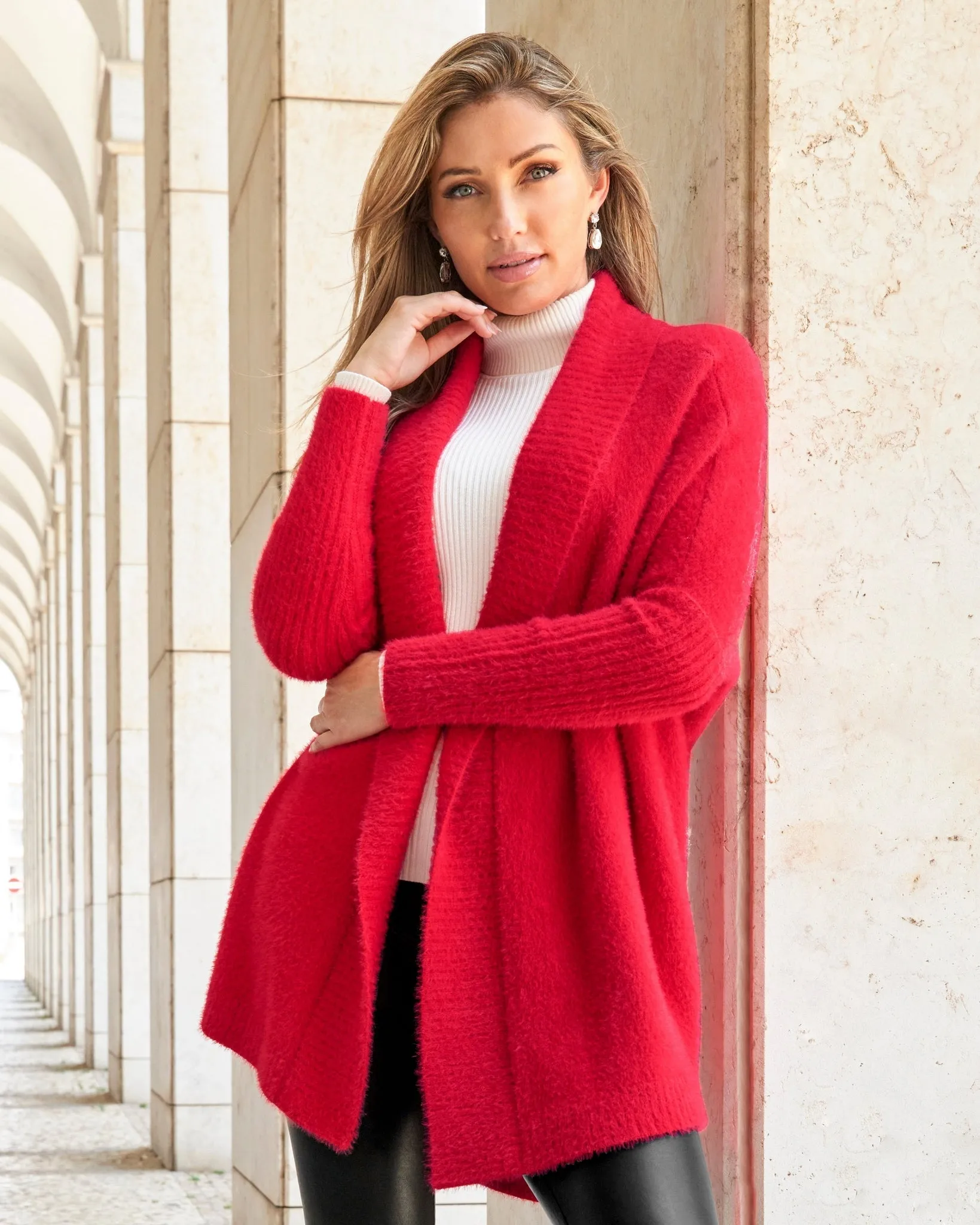 Plush Relaxed Cardigan Racing Red sold by Boston Proper