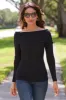 Beyond Basics Ribbed Off The Shoulder Sweater Proper Black sold by Boston Proper