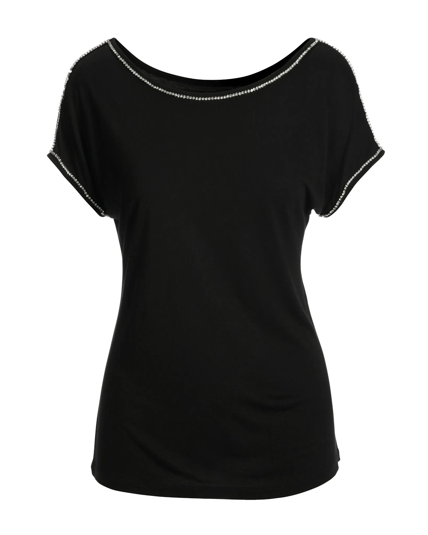 Rhinestone Trim Short-Sleeve Knit Tee Black sold by Boston Proper product image thumbnail 2