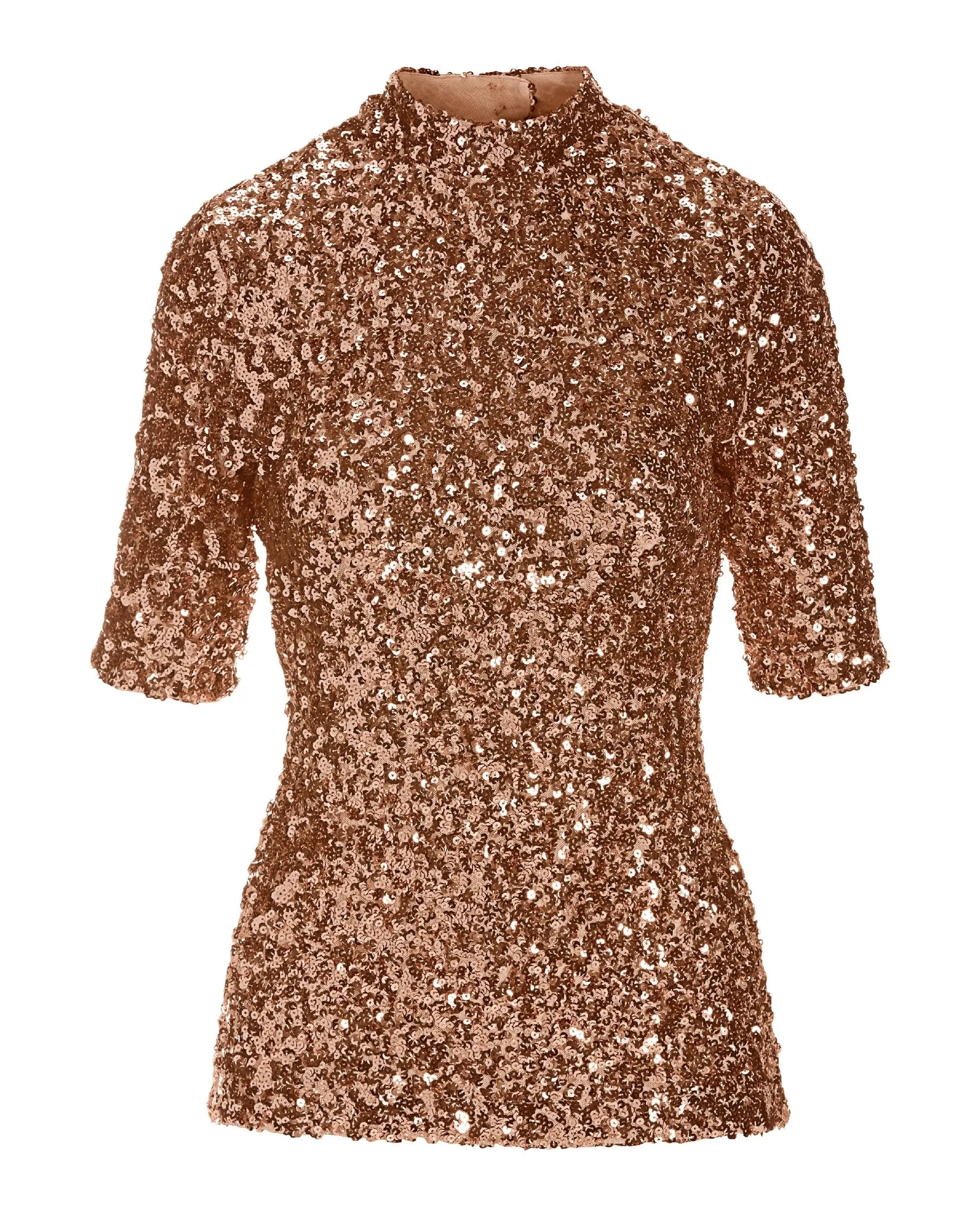 Sequin Mock Neck Elbow Sleeve Top Rose Gold sold by Boston Proper product image thumbnail 2