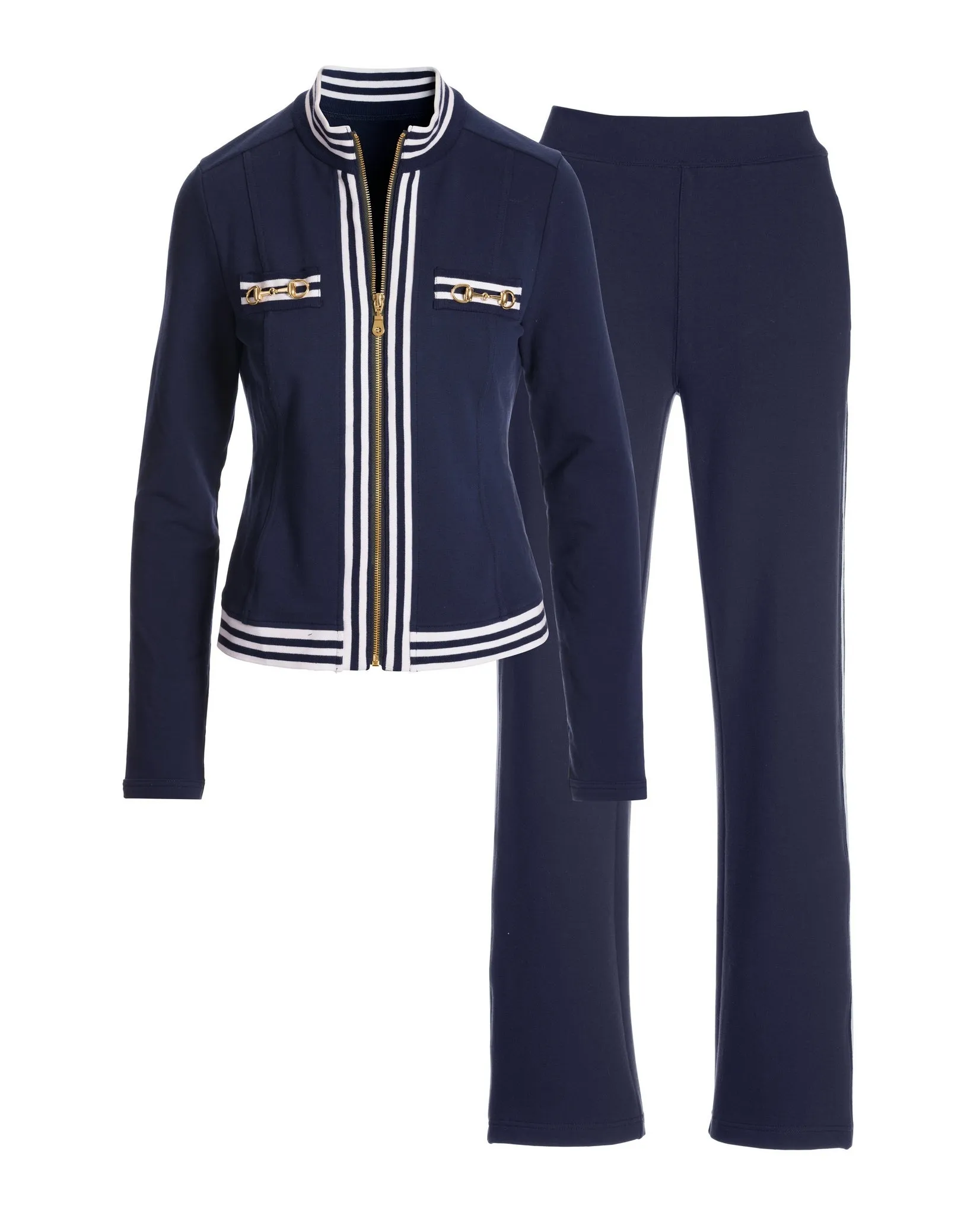 Striped French Terry Hardware Full Length Pant Set Navy/White sold by Boston Proper product image thumbnail 2