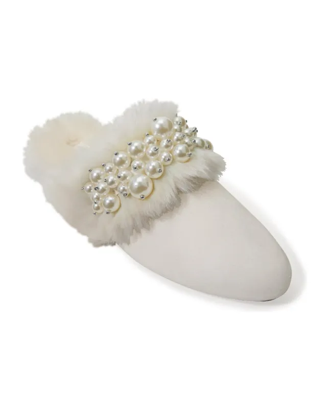 Faux Fur Pearl Embellished Slipper White sold by Boston Proper