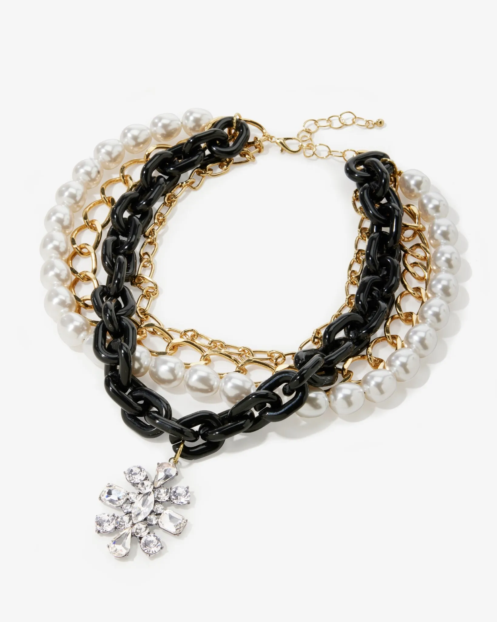 Gold Chains & Pearls Layered Necklace Black/White/Gold sold by Boston Proper