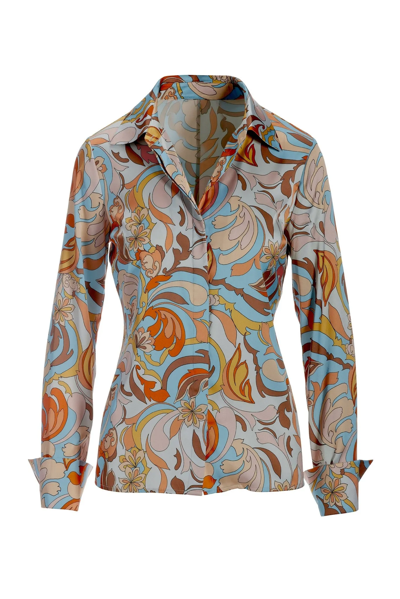 Folk Favorite Print Sophia Button Up Charmeuse Blouse Blue Multi sold by Boston Proper product image thumbnail 2