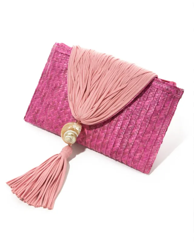 Macrame Raffia Shell Clutch Pink sold by Boston Proper
