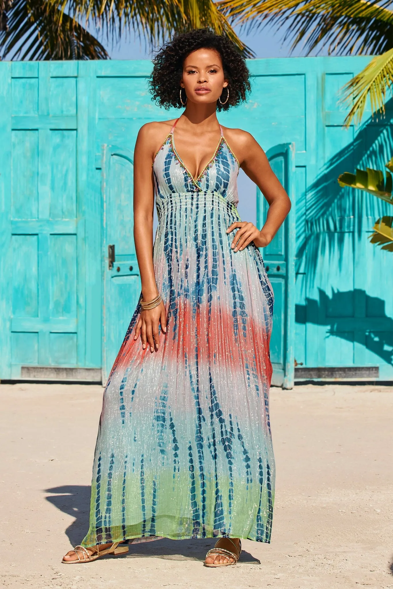 Tie Dye Print Embellished Maxi Dress Multi sold by Boston Proper