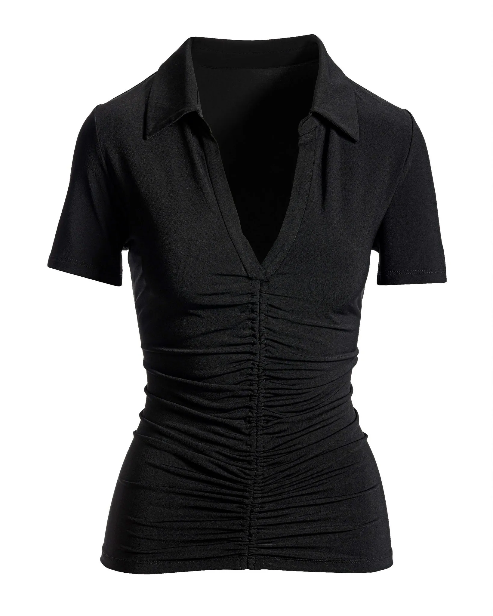 So Chic Collared Ruched Short Sleeve Top Proper Black sold by Boston Proper product image thumbnail 2