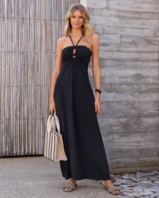 Keyhole Halter Maxi Dress Black sold by Boston Proper