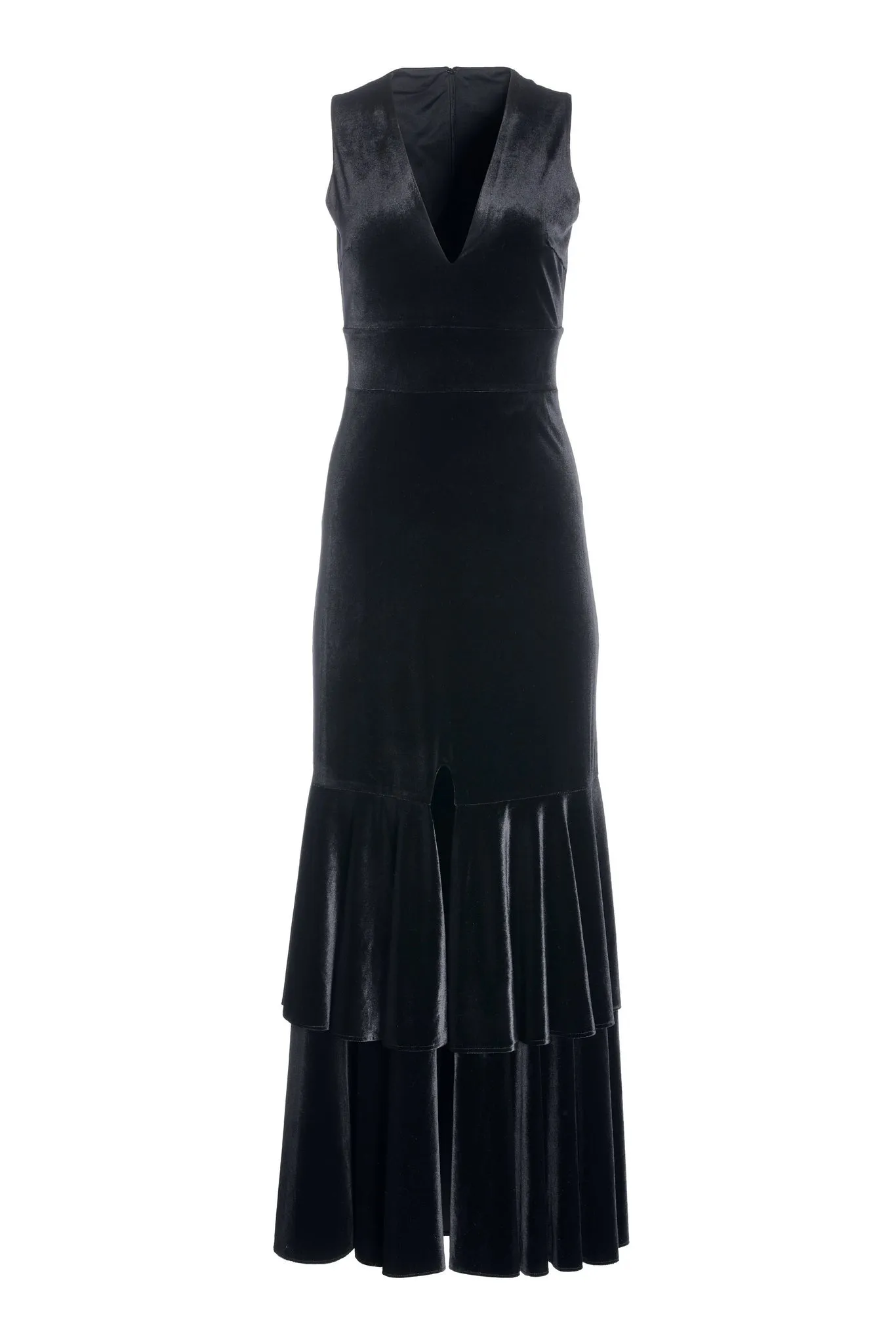 Velvet V Neck Ruffle Hem Gown Black sold by Boston Proper product image thumbnail 2