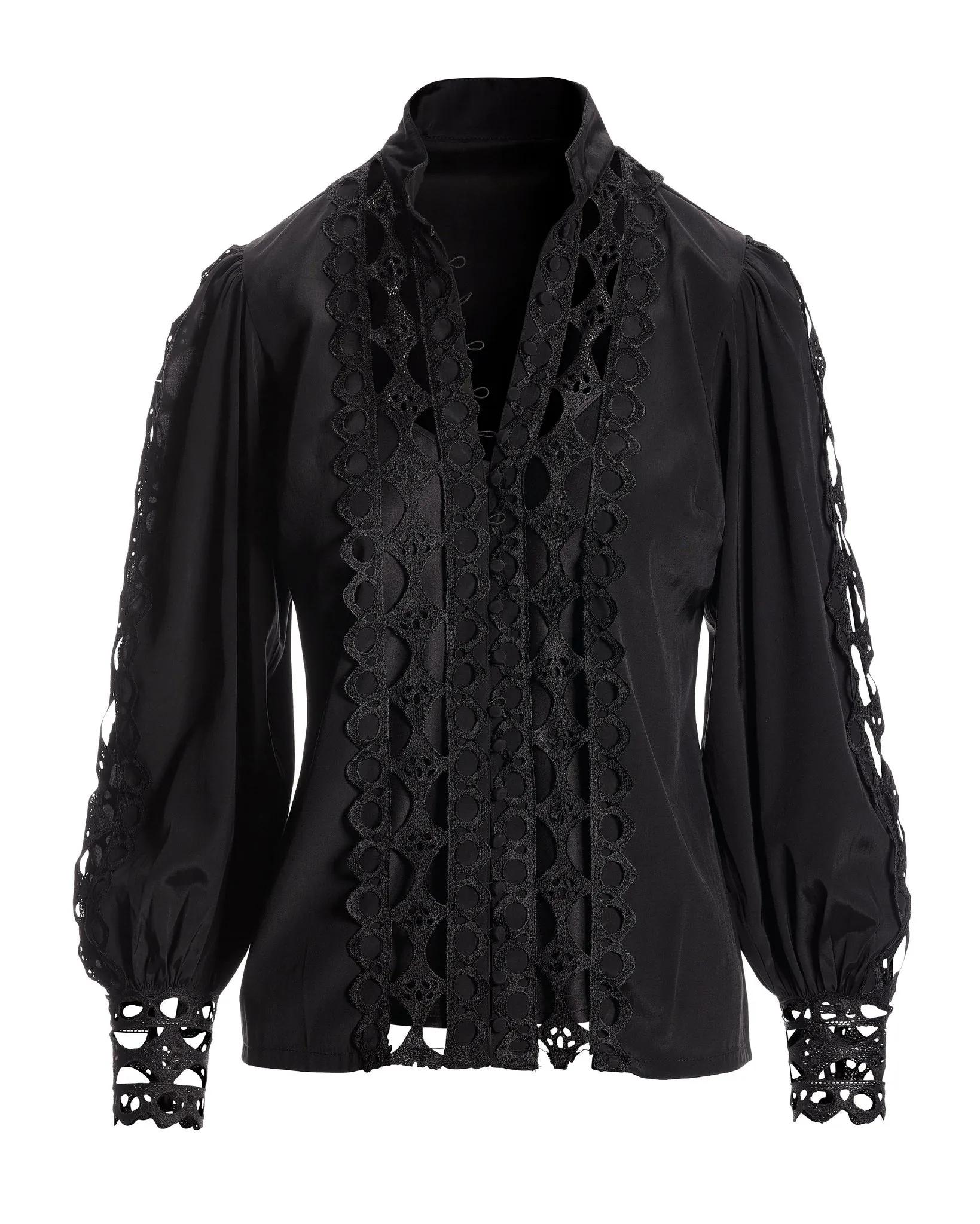 Cutout Lace Button Up Shirt Black sold by Boston Proper product image thumbnail 2