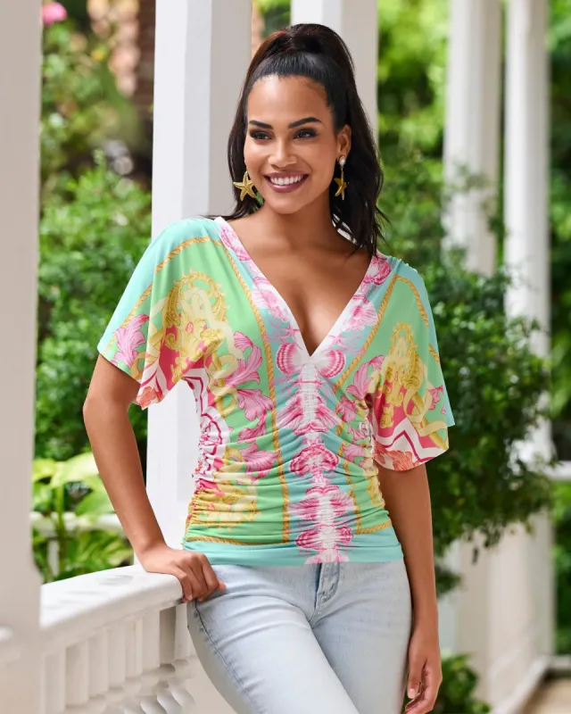 So Chic Sea Life Status Ruched Top Multi sold by Boston Proper