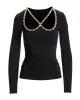 So Chic Embellished Cut Out Knit Top Black sold by Boston Proper