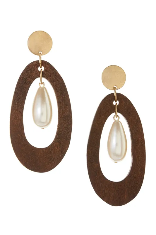 Faux Pearl And Wood Teardrop Earrings Multi sold by Boston Proper
