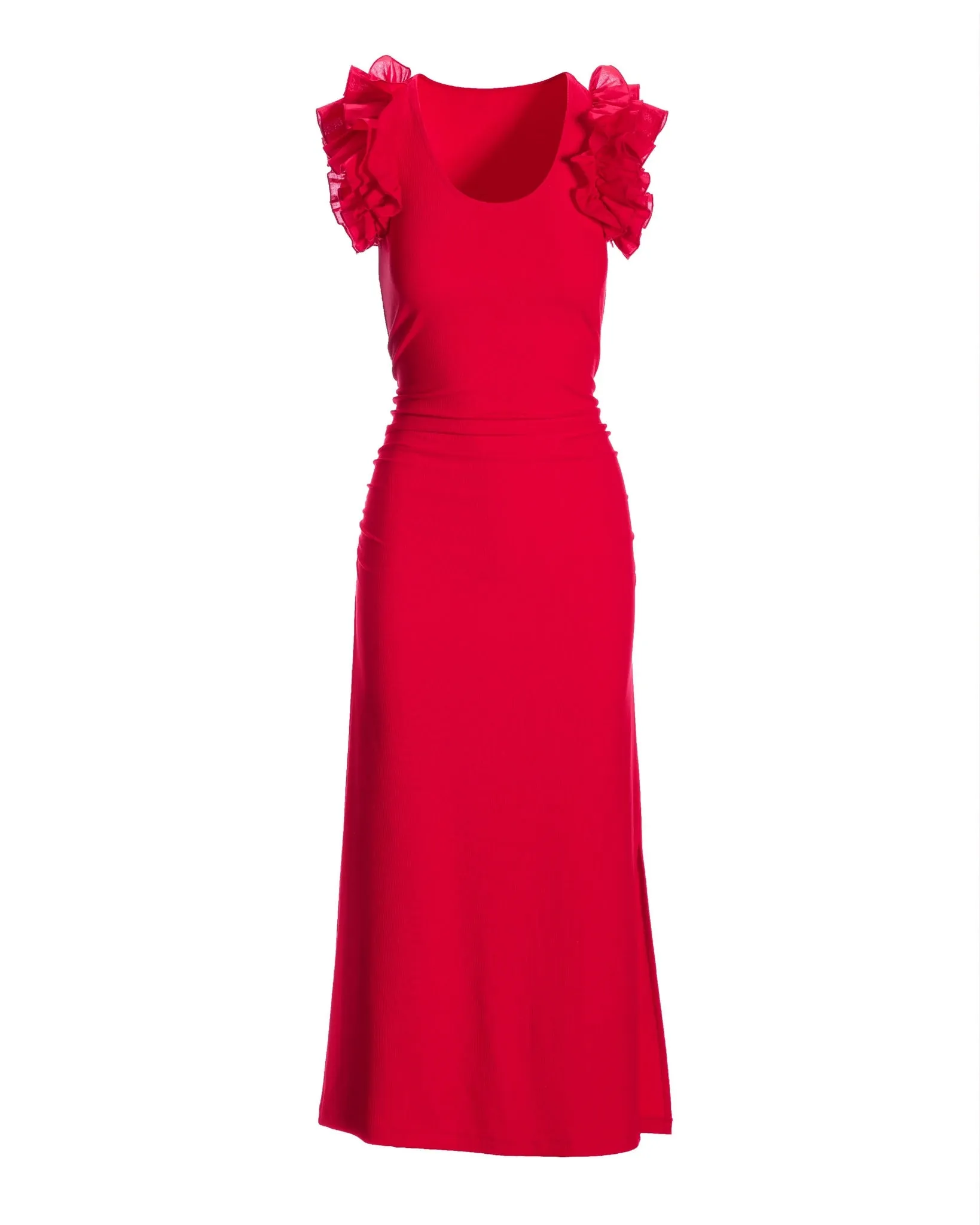 Ruffle Knit Rib Ruched Dress Racing Red sold by Boston Proper product image thumbnail 2