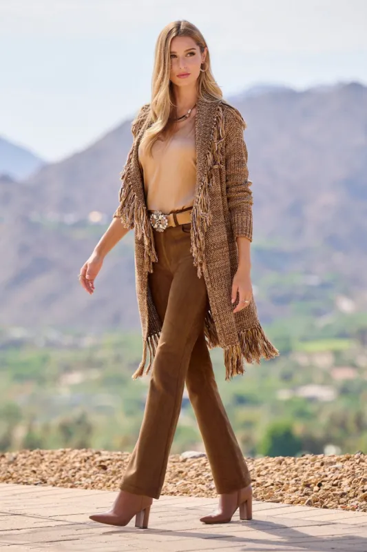 Faux Suede Five Pocket Mini Bootcut Pant Brown sold by Boston Proper