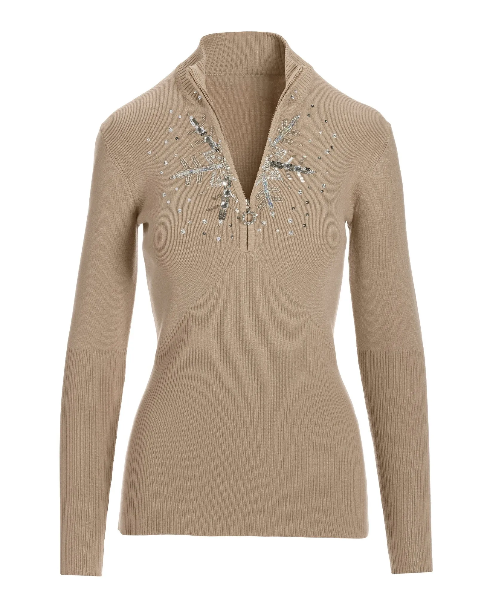 Snowflake Zip Sweater Cornstalk sold by Boston Proper product image thumbnail 2