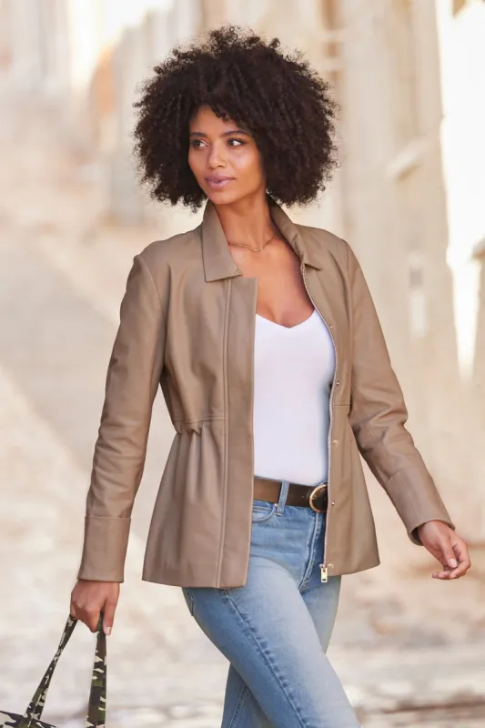 Chic Leather Shaped Utility Jacket Cornstalk sold by Boston Proper