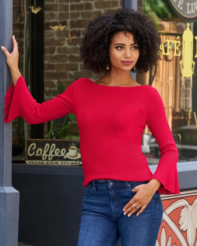Ribbed Boatneck Flare Sleeve Sweater Lollipop sold by Boston Proper
