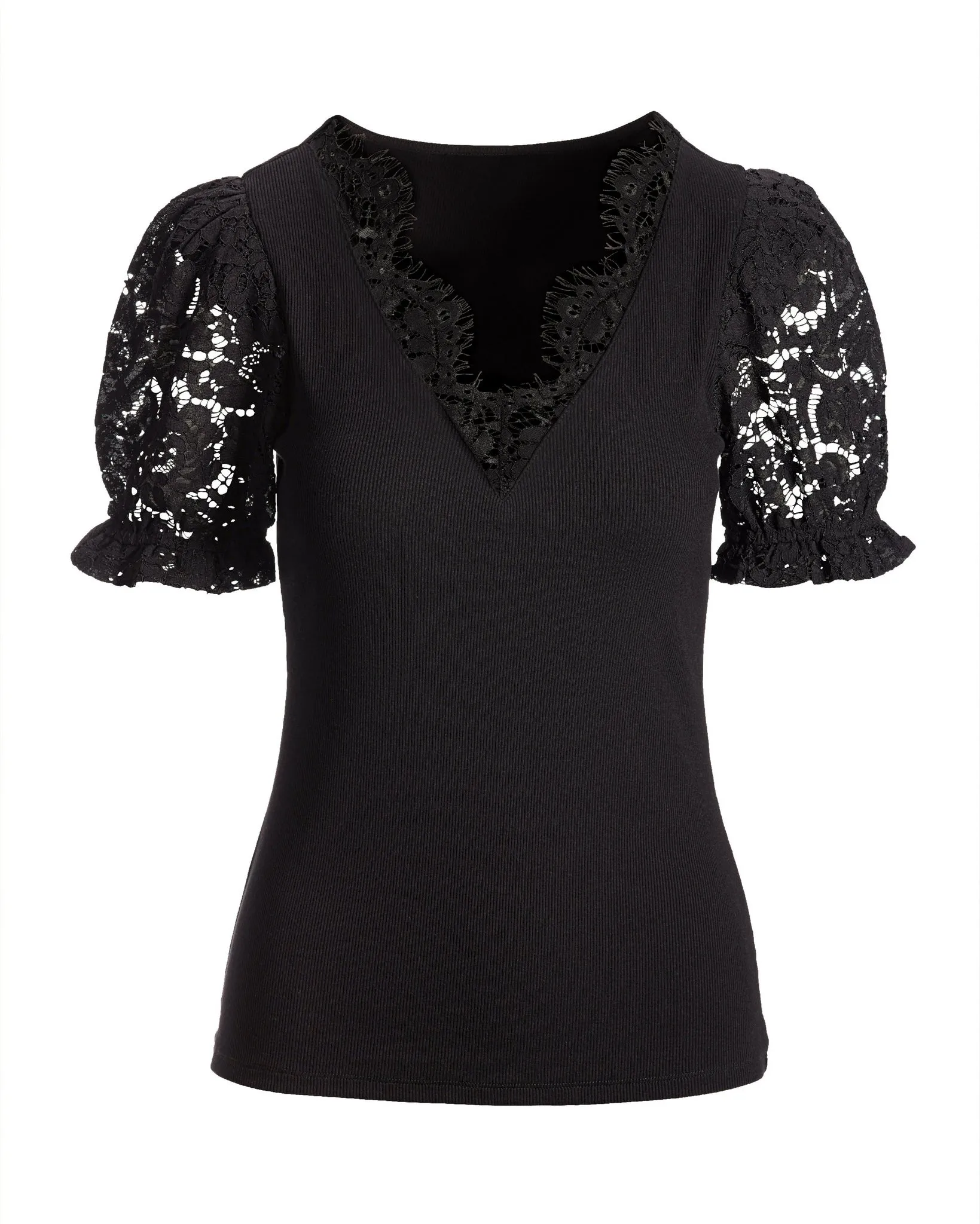 So Essential Lace V Neck Puff Sleeve Top Proper Black sold by Boston Proper product image thumbnail 2