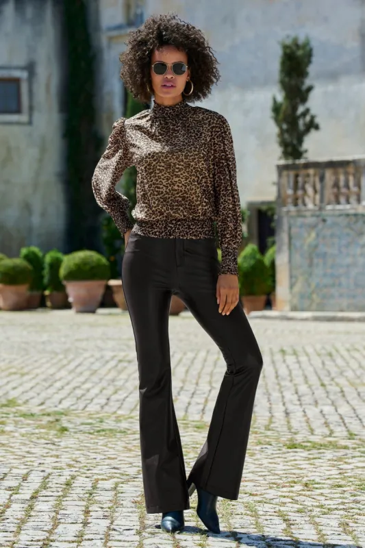 Faux Leather Five Pocket Bootcut Pant Black sold by Boston Proper