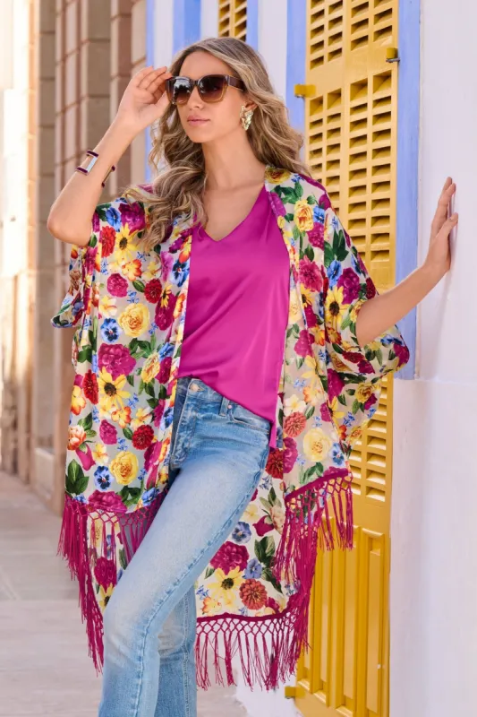 Novelty Fringe Kimono Jacket Multi sold by Boston Proper