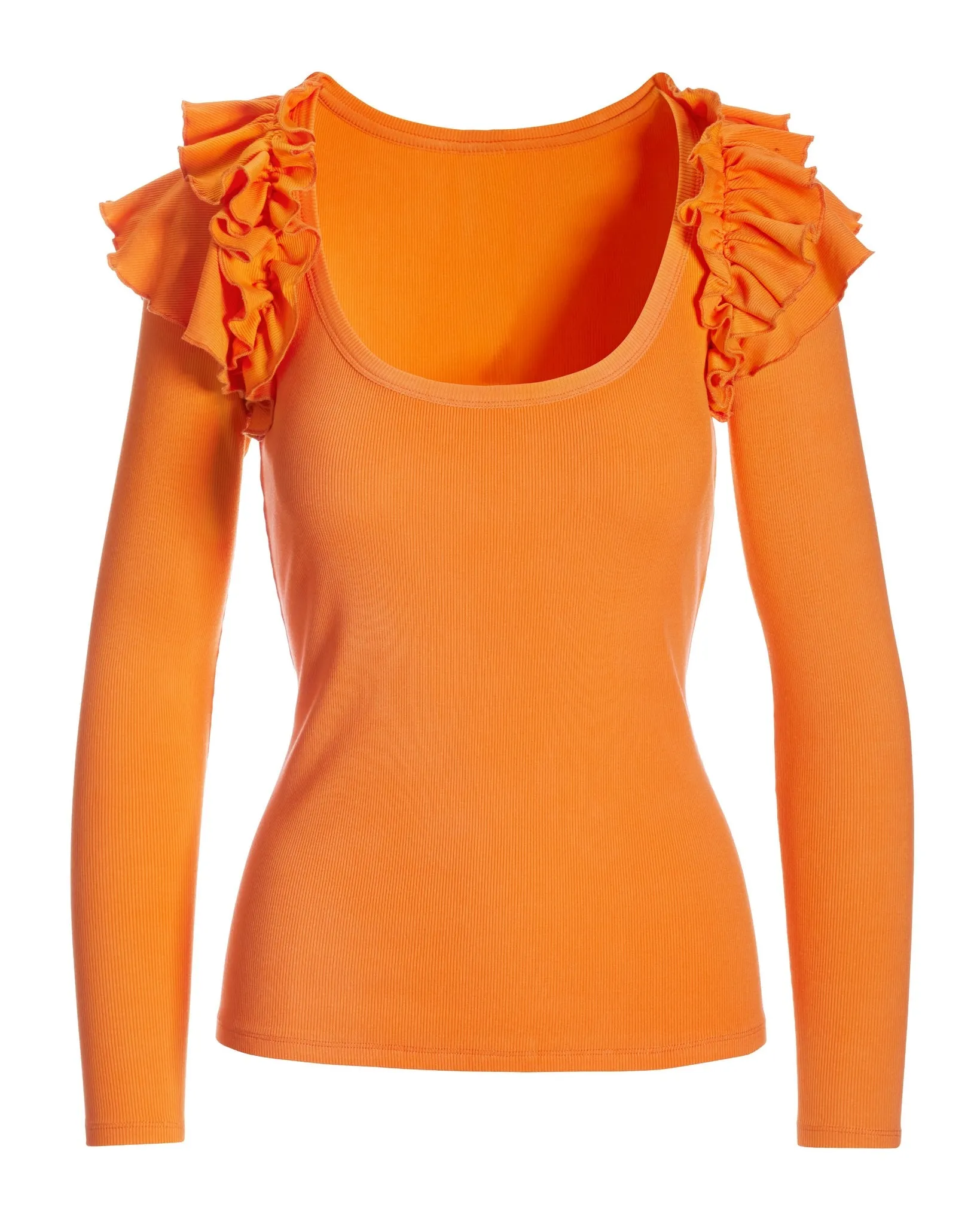 So Essential Ruffle Ribbed Long Sleeve Top Nectarine sold by Boston Proper product image thumbnail 2