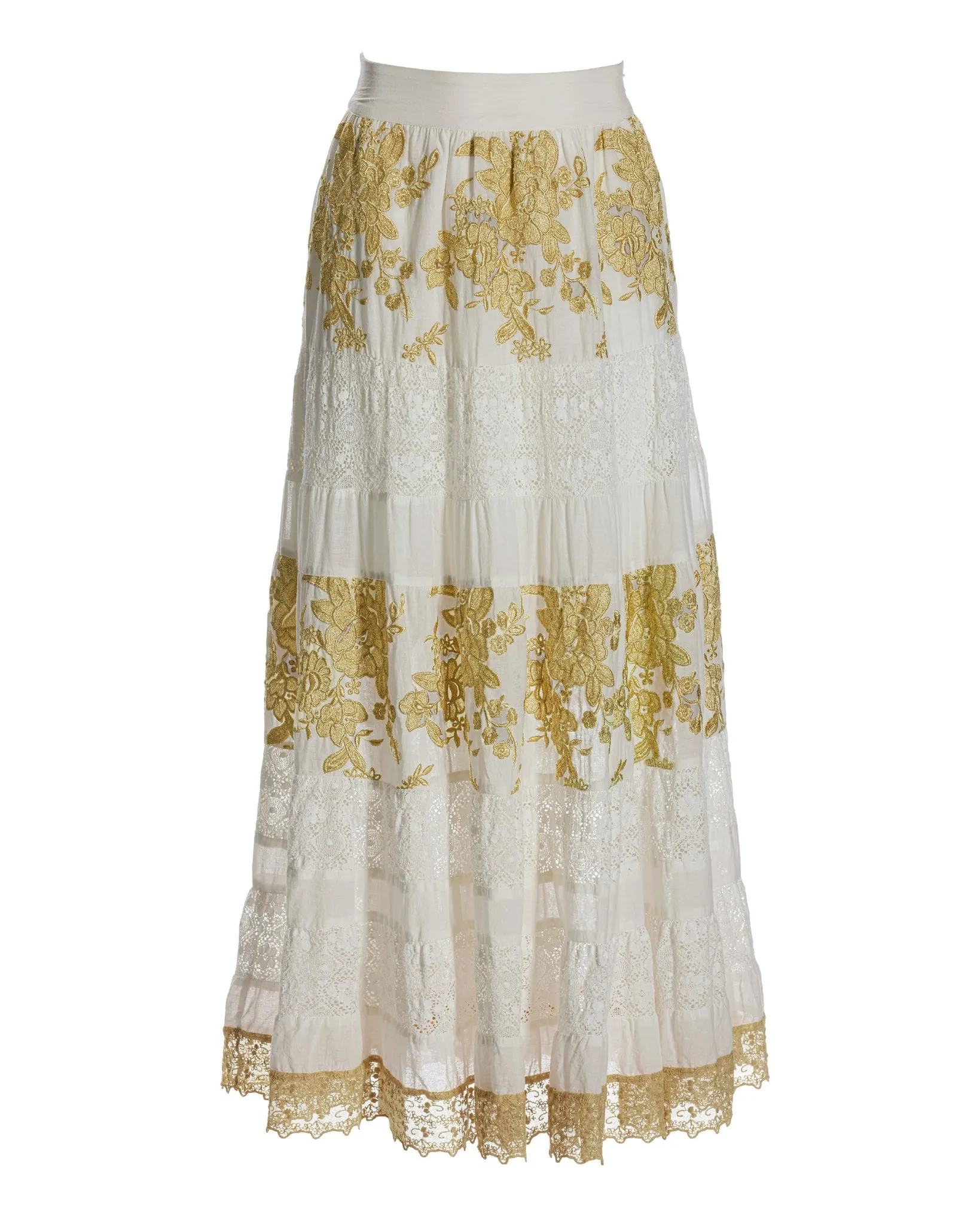 Tiered Gold Lace Maxi Skirt White/Gold sold by Boston Proper product image thumbnail 2