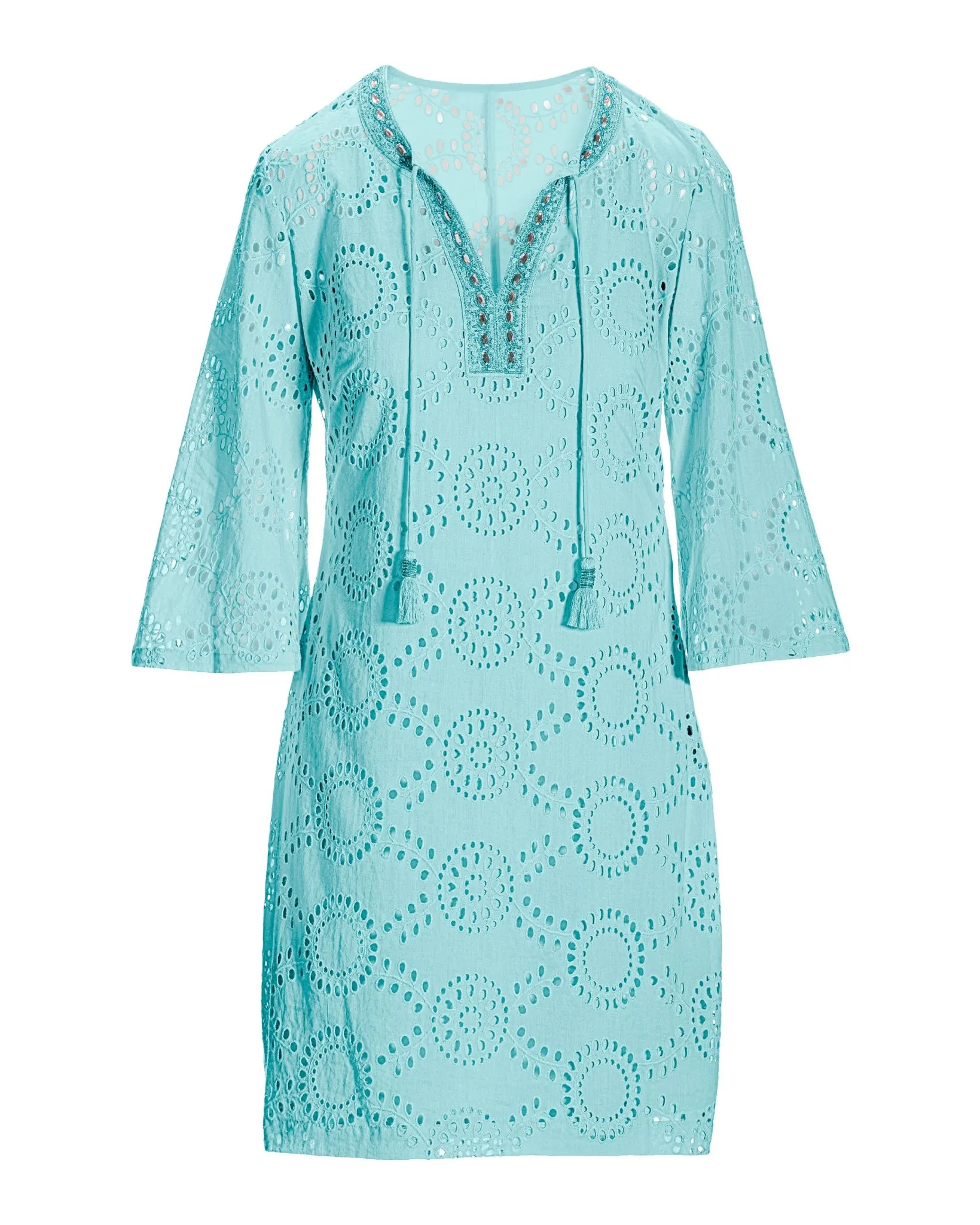 Eyelet Embellished Tunic Dress Tanager Turquoise sold by Boston Proper product image thumbnail 2