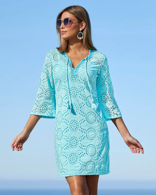 Eyelet Embellished Tunic Dress Tanager Turquoise sold by Boston Proper