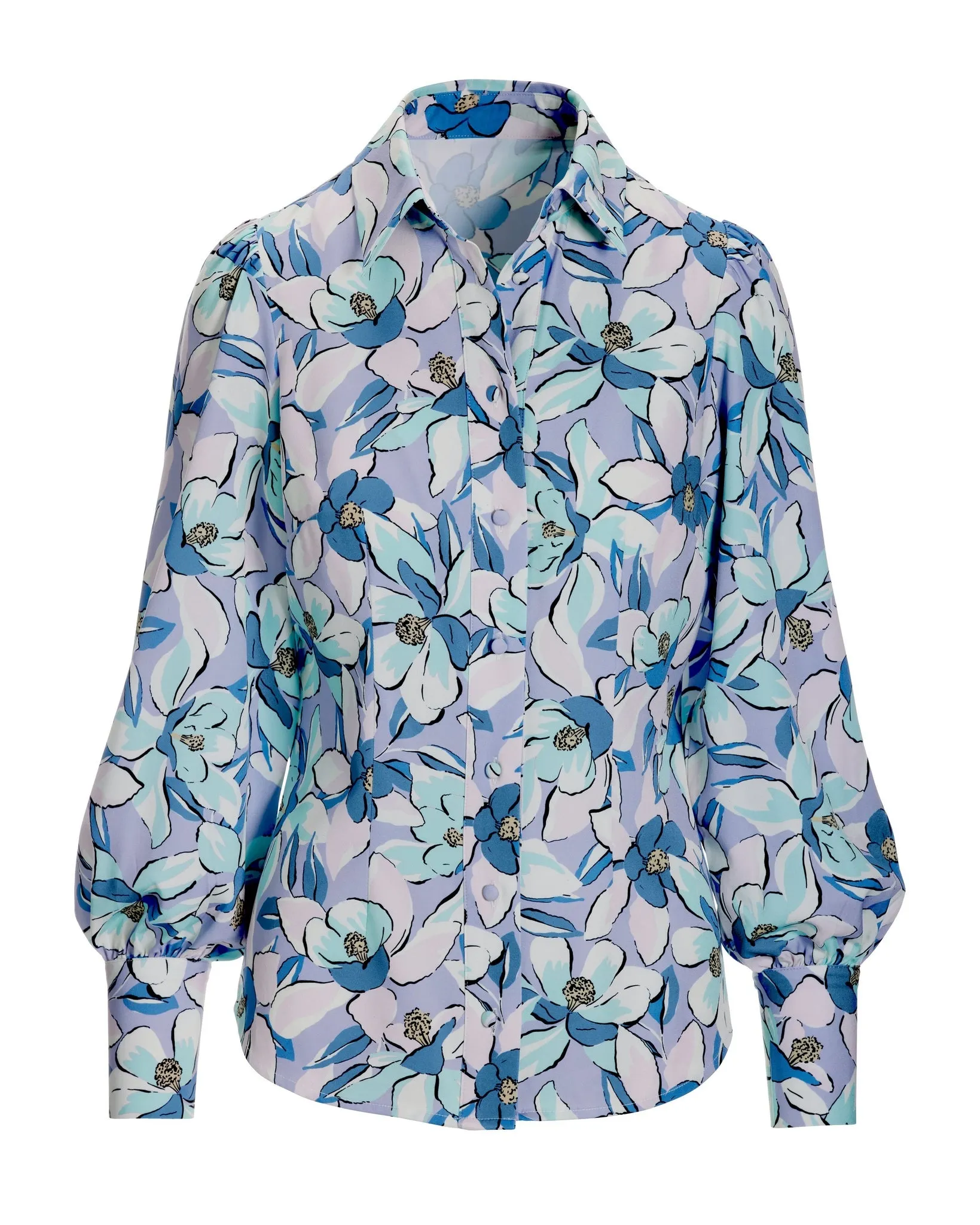 Lillies Print Victoria Chic Drama-Sleeve Shirt Purple sold by Boston Proper product image thumbnail 2