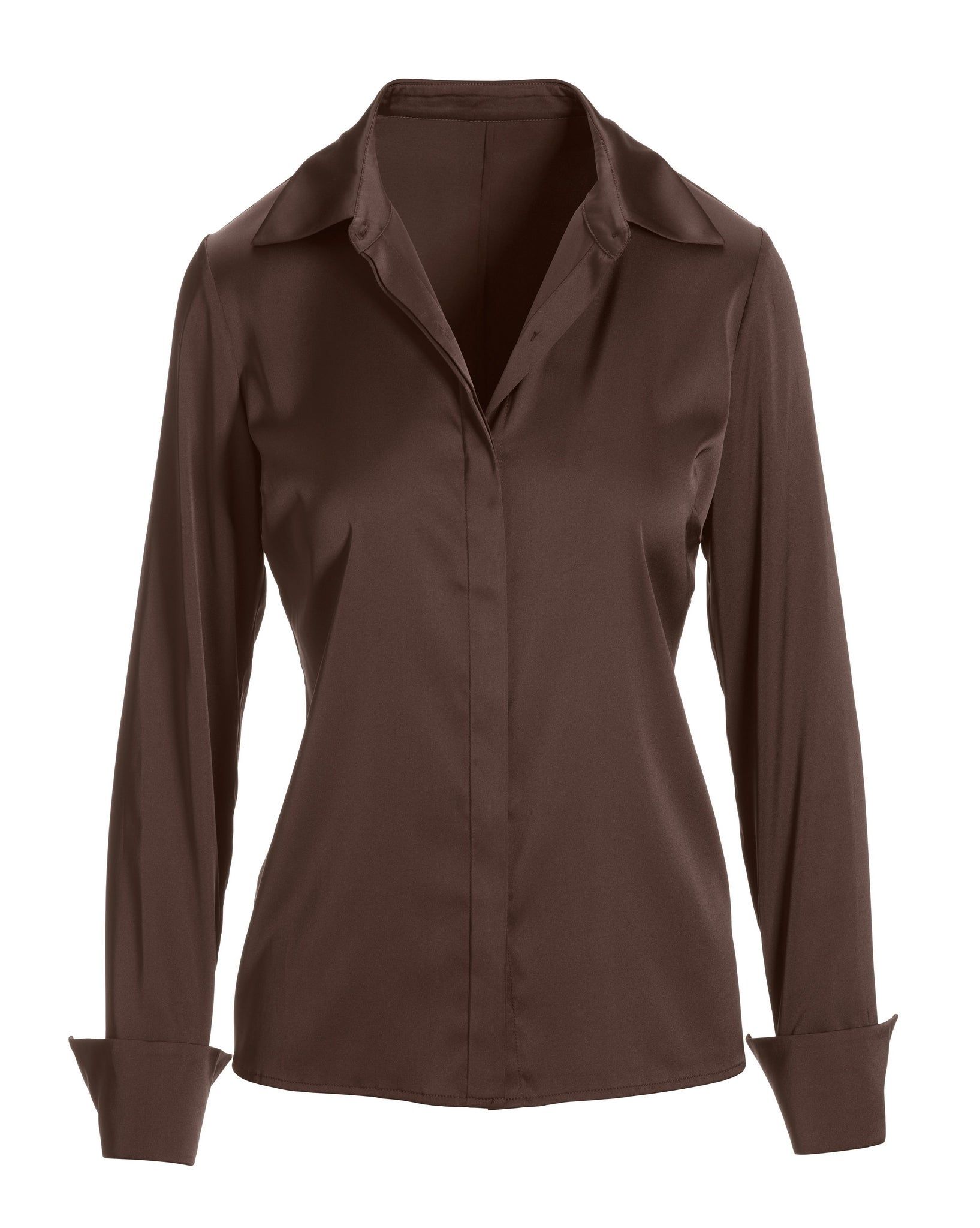 Sophia Button-Up Charmeuse Blouse Chocolate Brown sold by Boston Proper product image thumbnail 2
