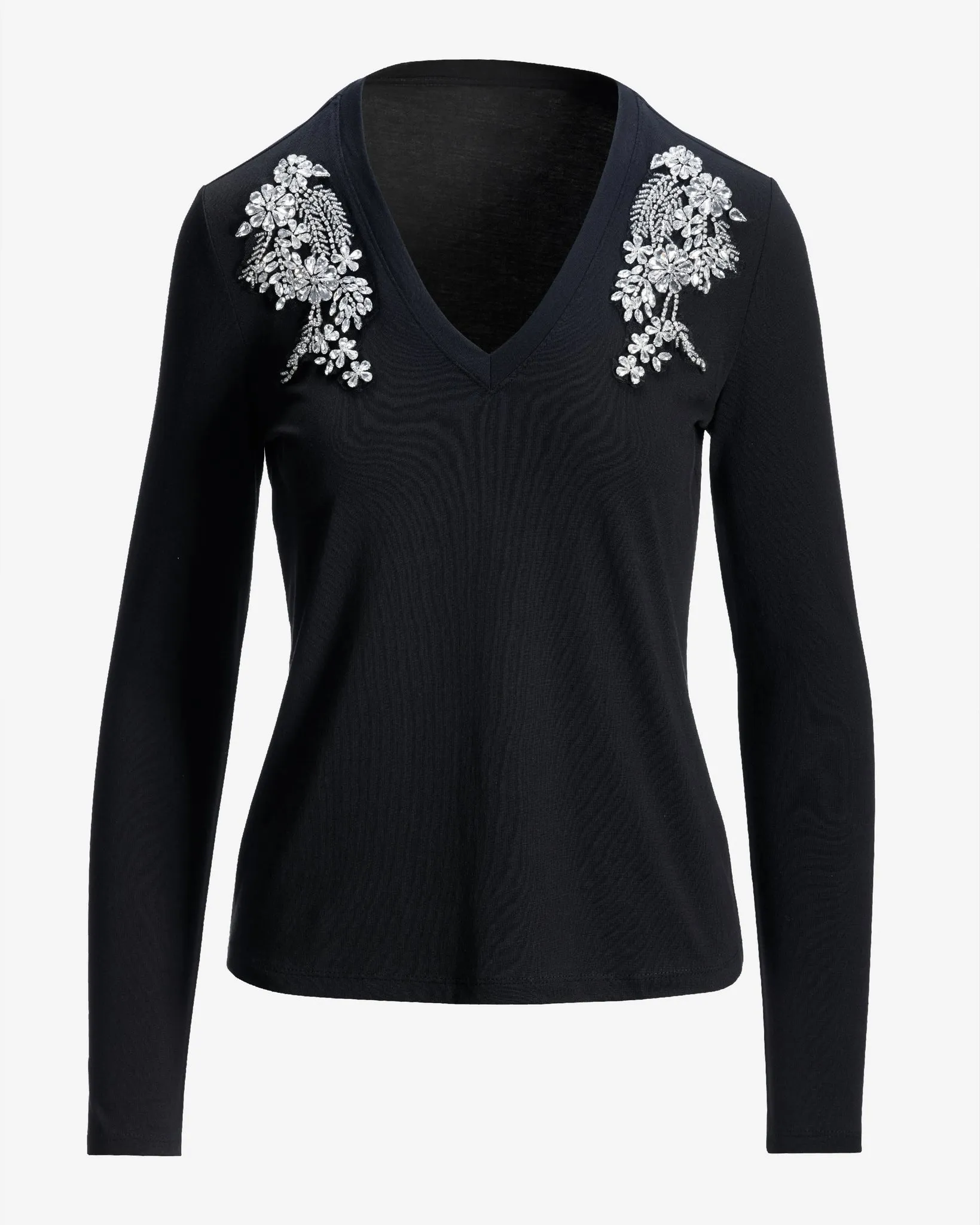 Rhinestone Long Sleeve V Neck Knit Top Proper Black sold by Boston Proper product image thumbnail 2