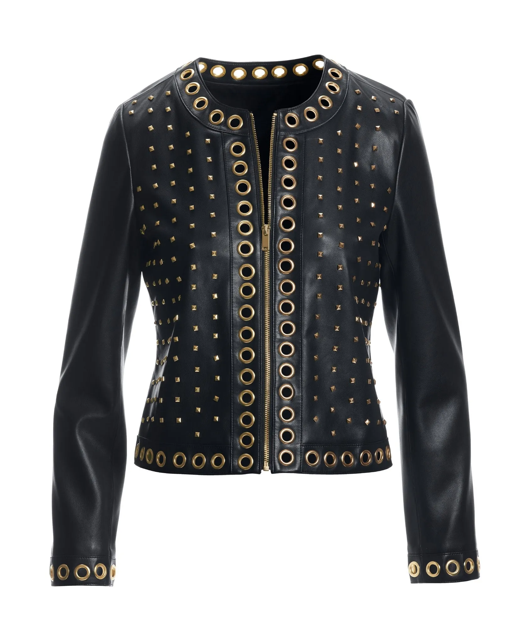 Faux Leather Grommet Collarless Jacket Black sold by Boston Proper product image thumbnail 2