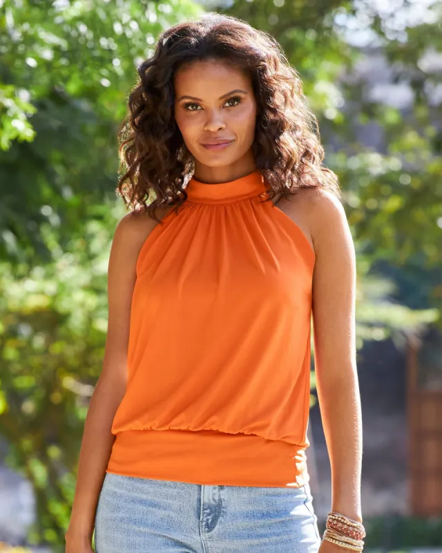 Halter Banded Bottom Mock Neck Top 2AV38 Firecracker sold by Boston Proper