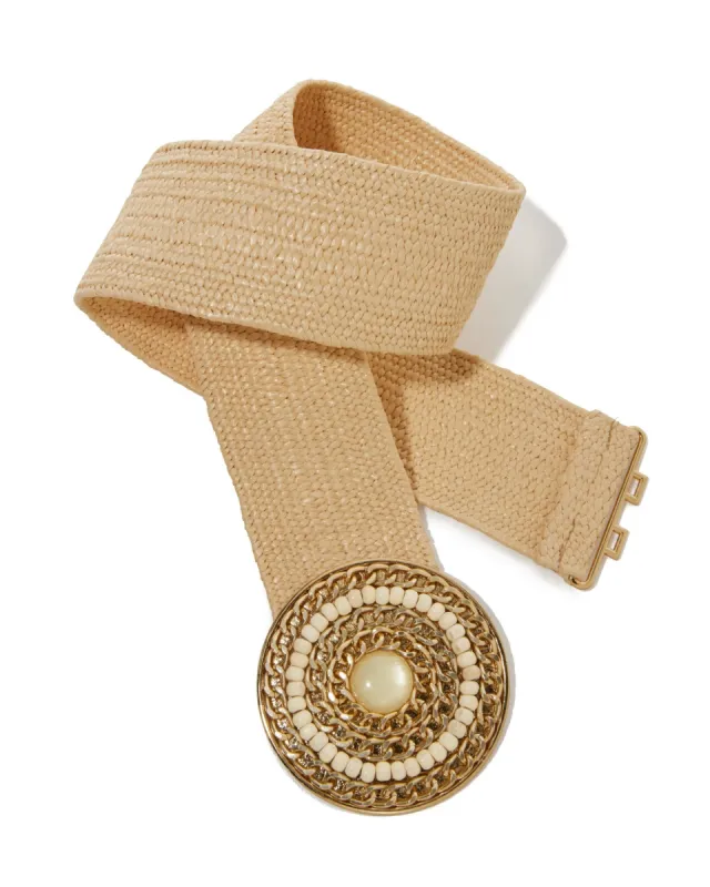 Raffia Stretch Waist Gold Chain Buckle Belt Natural sold by Boston Proper