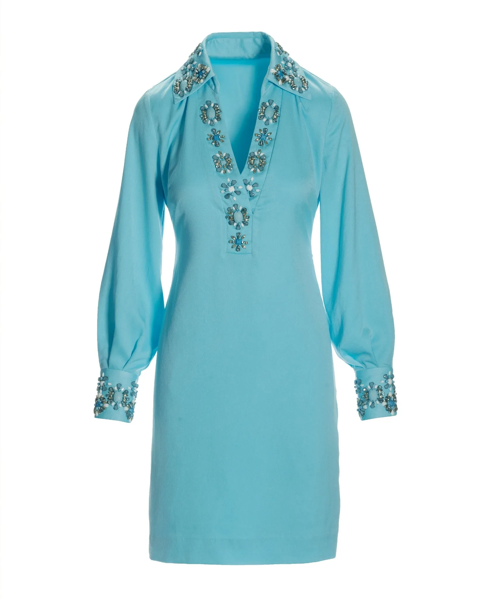 Beaded Embellished Trim Collared Tunic Dress Blue Topaz sold by Boston Proper product image thumbnail 2