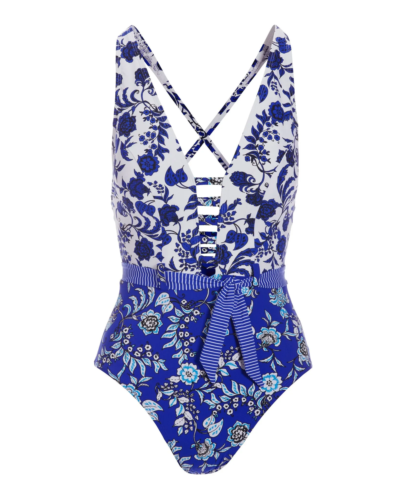Blue Rosa Ladder Plunge One-Piece Swimsuit Blue White sold by Boston Proper product image thumbnail 2