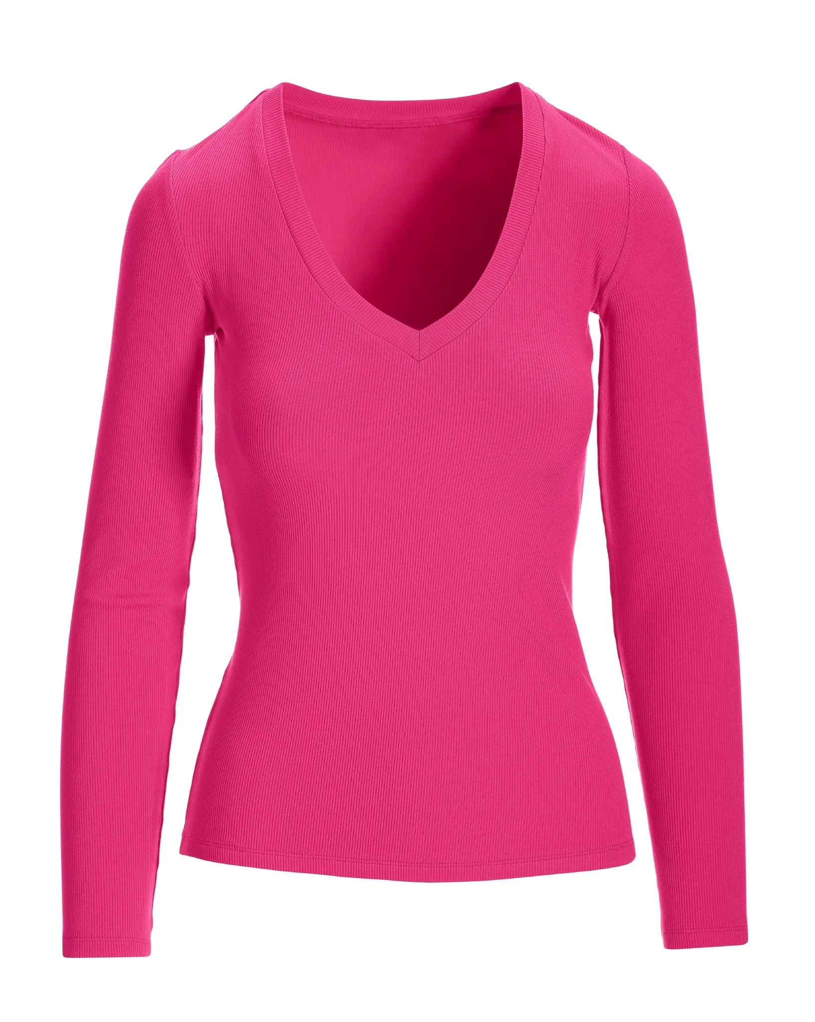 So Essential Ribbed V Neck Long Sleeve Top Pink Peacock sold by Boston Proper product image thumbnail 2