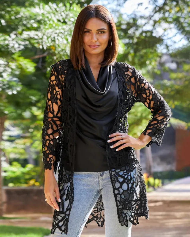 Lace Hip Length Duster Black sold by Boston Proper