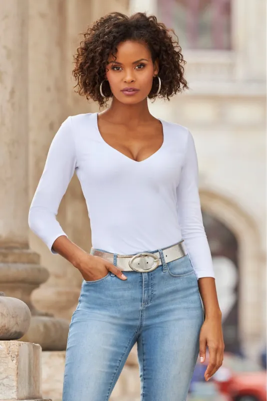 So Sexy V Neck Top White sold by Boston Proper