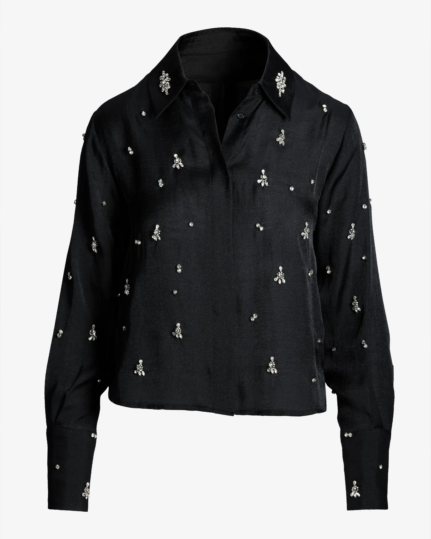 Crystal Embellished Button Up Shirt Black sold by Boston Proper product image thumbnail 2