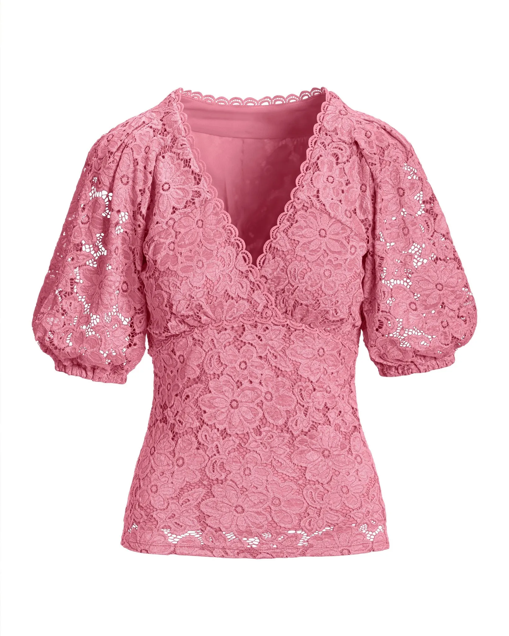 Lace V Neck Knit Top Aurora Pink sold by Boston Proper product image thumbnail 2