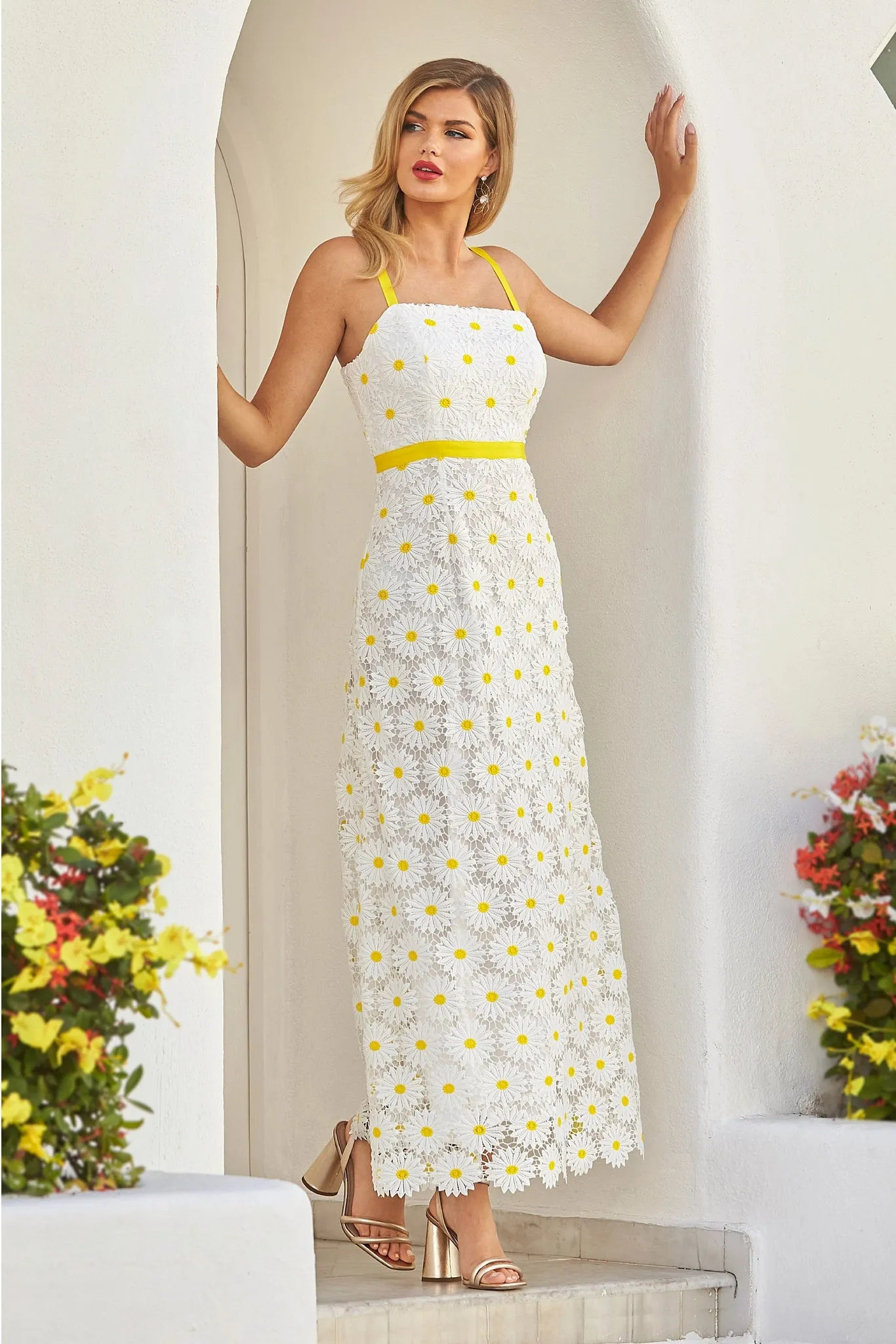 Daisy Lace Maxi Dress White/Yellow sold by Boston Proper